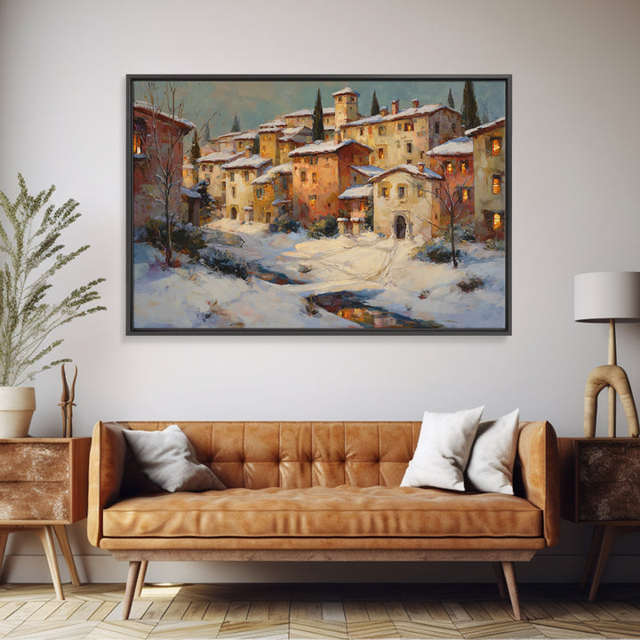 Snowy Village with Warm Glowing Windows Canvas Print, Impressionist Art, Gallery Wall Art, Living Room Decor, Impression, IMP-3x2-17