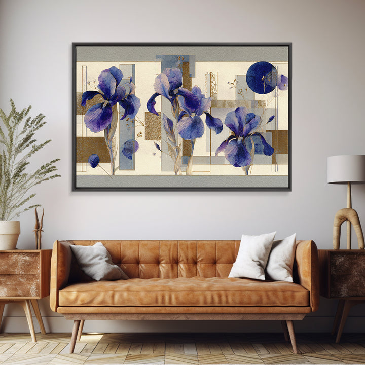 Iris Garden with Blue Violet Strokes Framed Canvas Print, Impressionist Art, Landscape Wall Art, Living Room Decor, Impression, IMP-3x2-24
