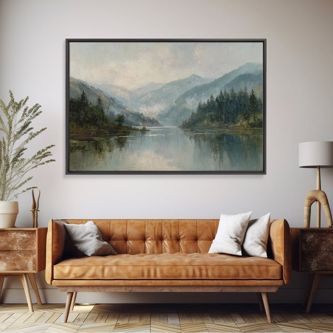Mountain Lake with Sparkling Reflections Canvas Print, Impressionist Art, Abstract Painting, Living Room Decor, Impression, IMP-3x2-28