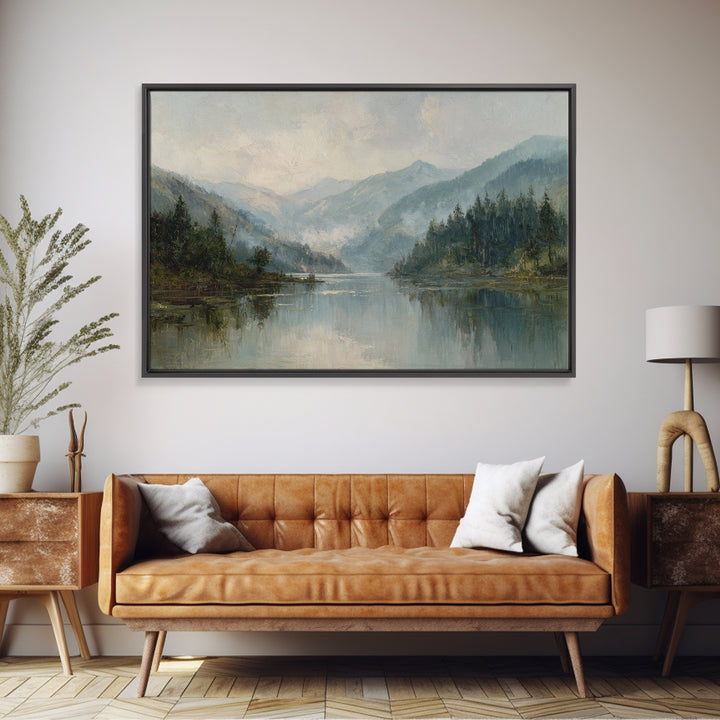 Mountain Lake with Sparkling Reflections Canvas Print, Impressionist Art, Abstract Painting, Living Room Decor, Impression, IMP-3x2-28
