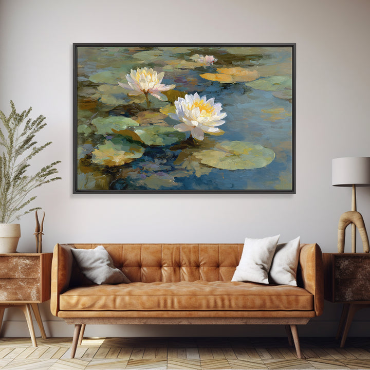 Water Lilies Floating on a Sunlit Pond Canvas Print, Impressionist Art, Modern Decor, Living Room Decor, Fine Art, Impression, IMP-3x2-29