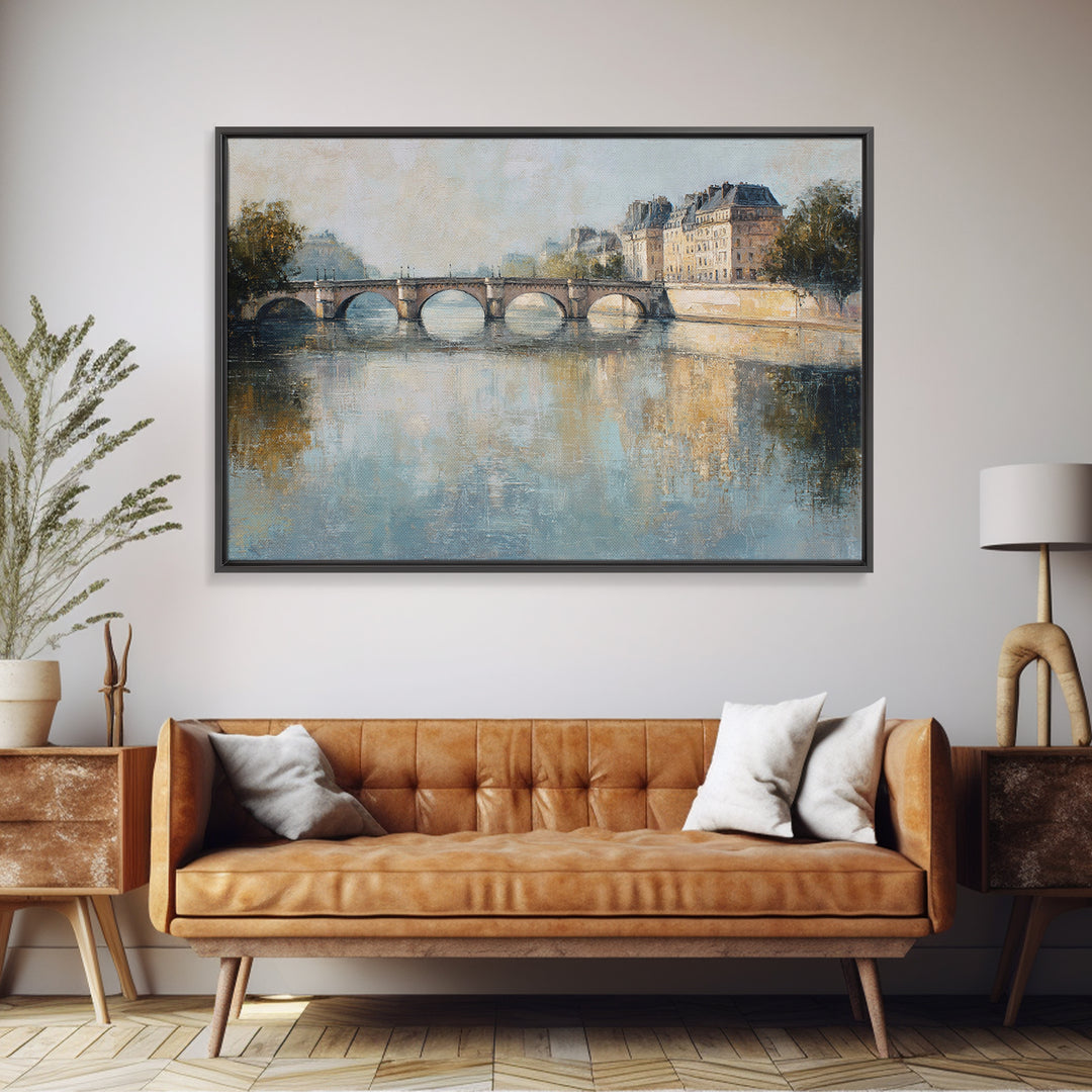 Paris Bridge Reflected Framed Canvas Print, Impressionist Art, Room Decor, Living Room Decor, Fine Art, Impression, IMP-3x2-35