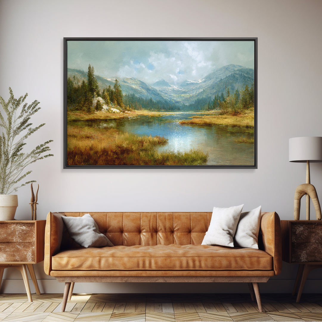 Mountain Lake with Sparkling Reflections Canvas Print, Impressionist Art, Horizontal Wall Art, Living Room Decor, Impression, IMP-3x2-4