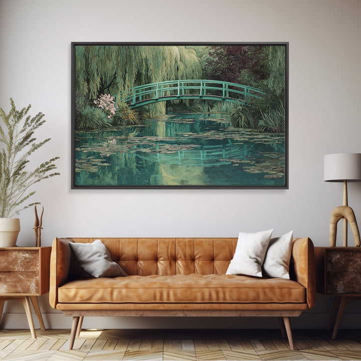 Water Garden Bridge Framed Canvas Print, Impressionist Art, Abstract Painting, Living Room Decor, Fine Art, Impression, IMP-3x2-46