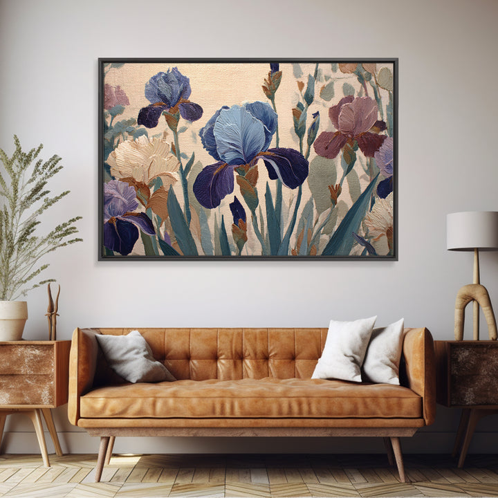 Iris Garden with Blue Violet Strokes Canvas Print, Impressionist Art, Gallery Decor, Living Room Decor, Fine Art, Impression, IMP-3x2-48