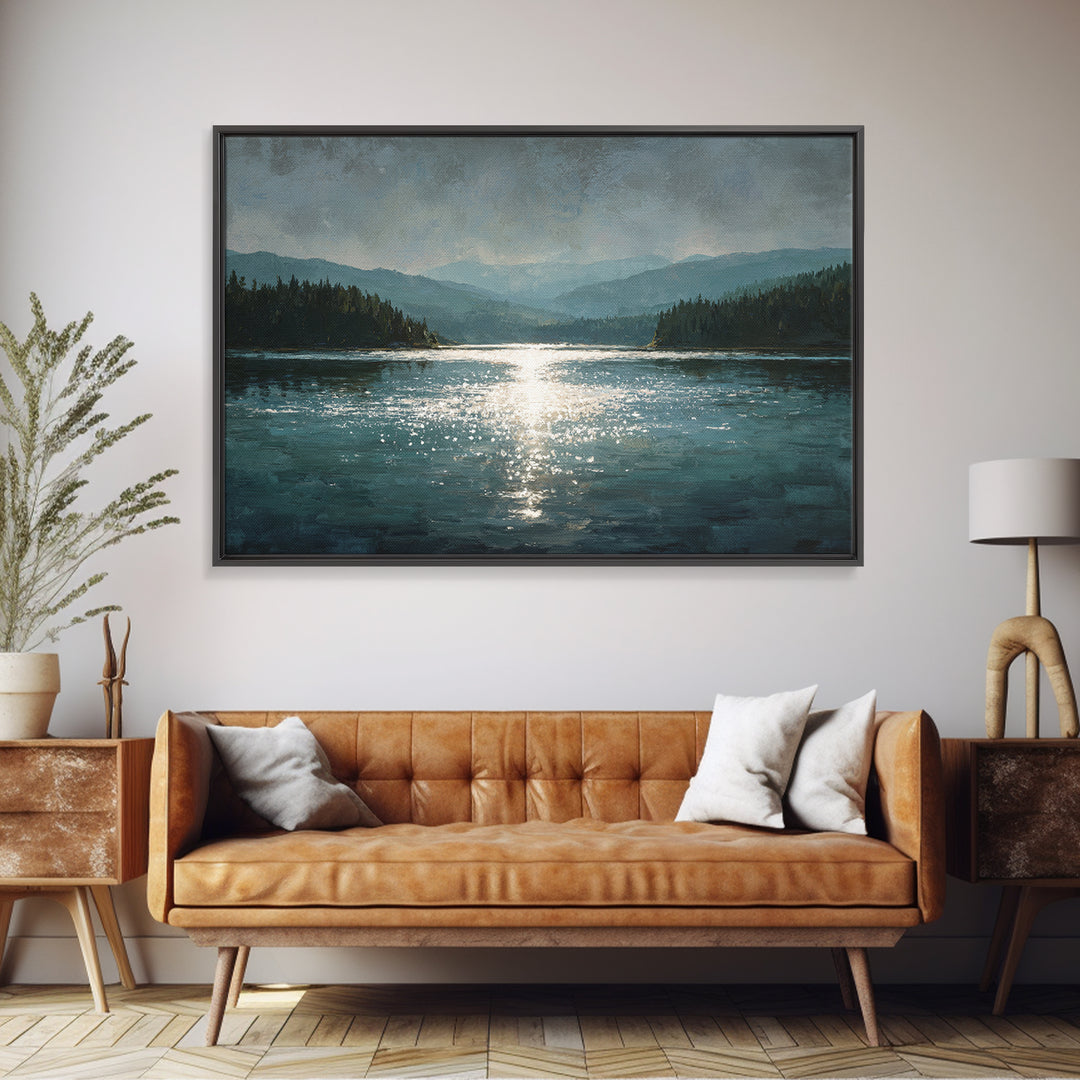 Mountain Lake with Sparkling Reflections Canvas Print, Impressionist Art, Landscape Art, Living Room Decor, Impression, IMP-3x2-52