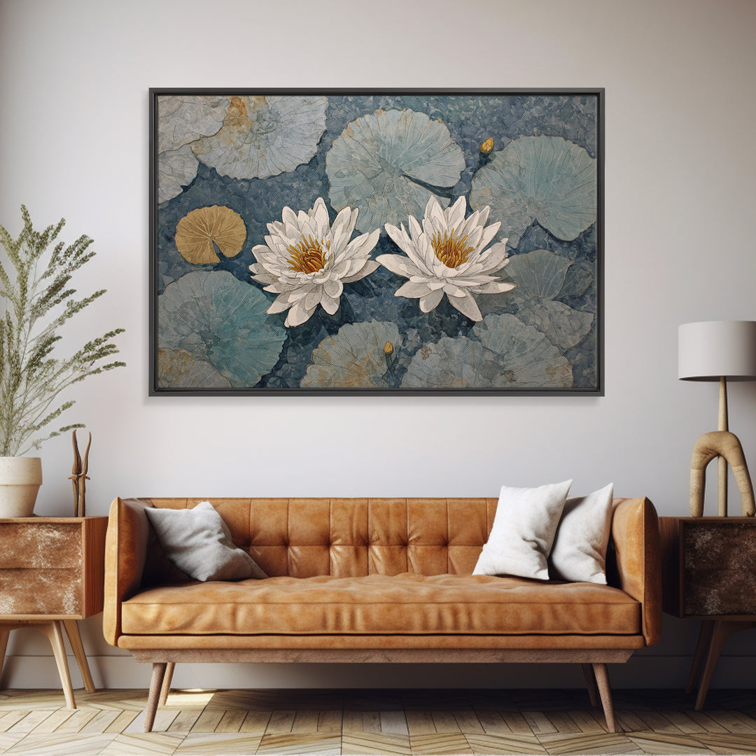 Water Lilies Floating on a Sunlit Pond Canvas Print, Impressionist Art, Modern Decor, Living Room Decor, Fine Art, Impression, IMP-3x2-53