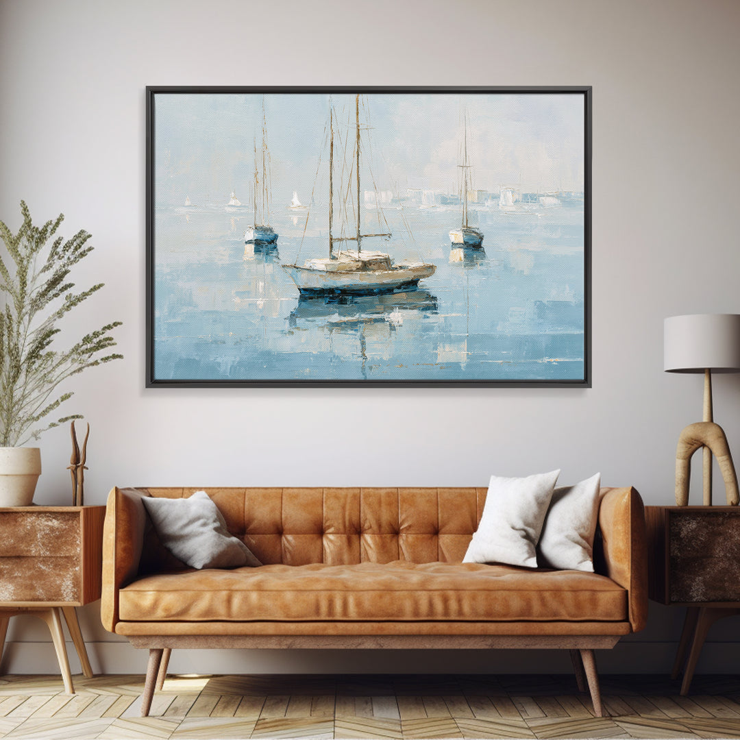Sailboats on a Bright Sparkling Harbor Canvas Print, Impressionist Art, Living Room Art, Living Room Decor, Oil Painting, IMP-3x2-61