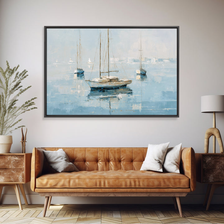 Sailboats on a Bright Sparkling Harbor Canvas Print, Impressionist Art, Living Room Art, Living Room Decor, Oil Painting, IMP-3x2-61