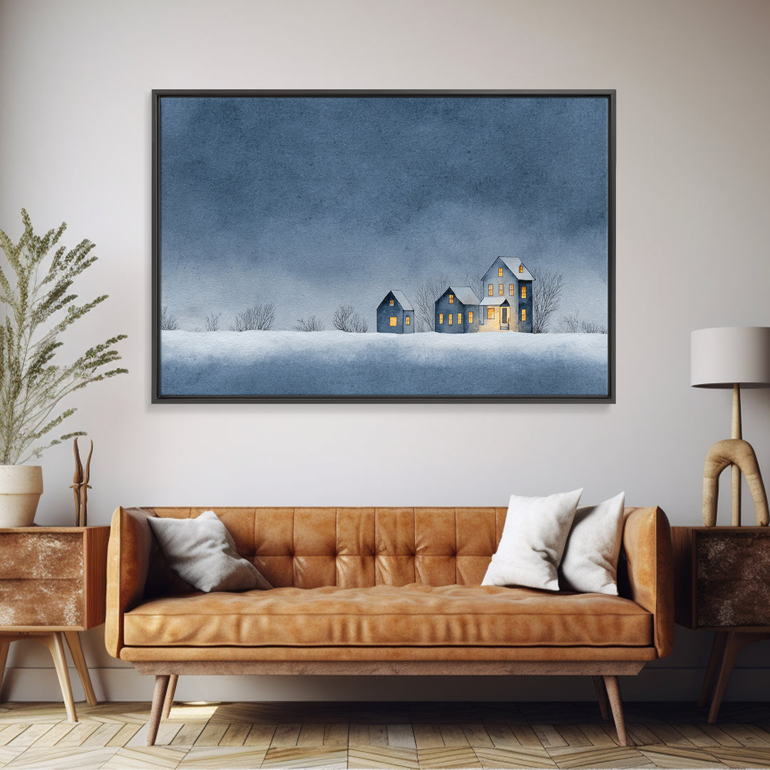 Snowy Village with Warm Glowing Windows Canvas Print, Impressionist Art, Floral Print, Living Room Decor, Impression, IMP-3x2-65