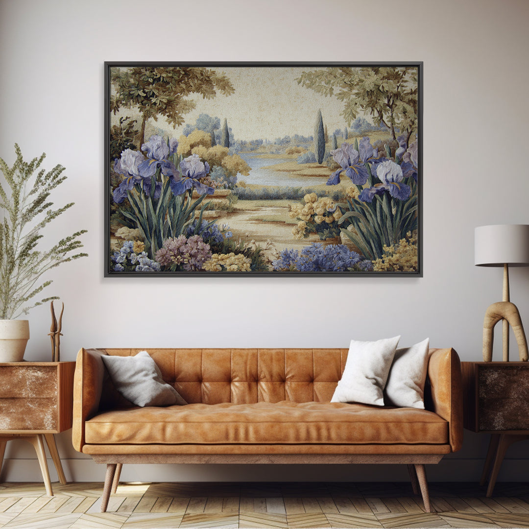 Iris Garden with Blue Violet Strokes Canvas Print, Impressionist Art, Living Room Decor, Watercolor Art, Impression, IMP-3x2-72