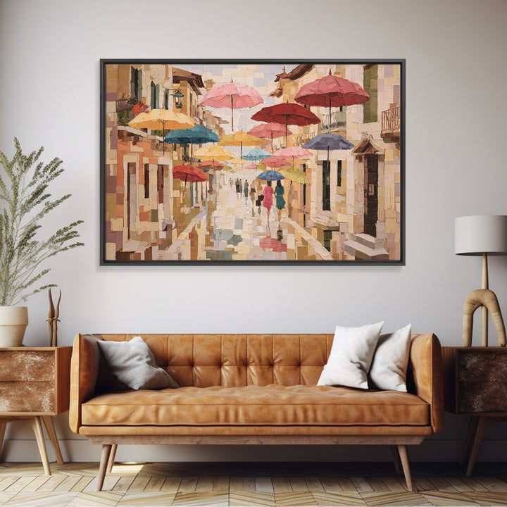 Rainy Boulevard with Umbrella Shapes Canvas Print, Impressionist Art, Neutral Decor, Living Room Decor, Fine Art, Impression, IMP-3x2-73