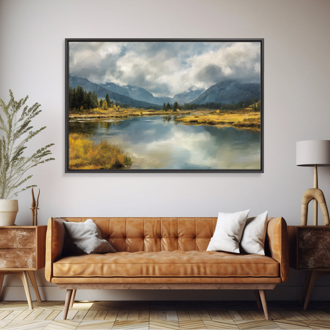 Mountain Lake with Sparkling Reflections Canvas Print, Impressionist Art, Luxury Decor, Living Room Decor, Fine Art, Impression, IMP-3x2-76