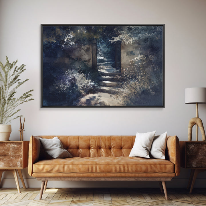 Garden Path Covered Framed Canvas Print, Impressionist Art, Flower Print, Living Room Decor, Watercolor Art, Impression, IMP-3x2-78