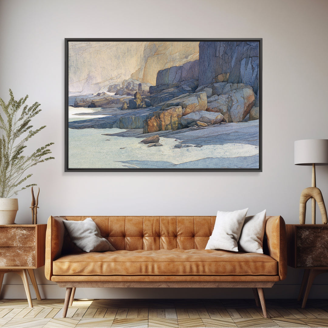 Soft Seaside Cliffs Framed Canvas Print, Impressionist Art, Fine Art Print, Living Room Decor, Fine Art, Impression, Painting, IMP-3x2-81