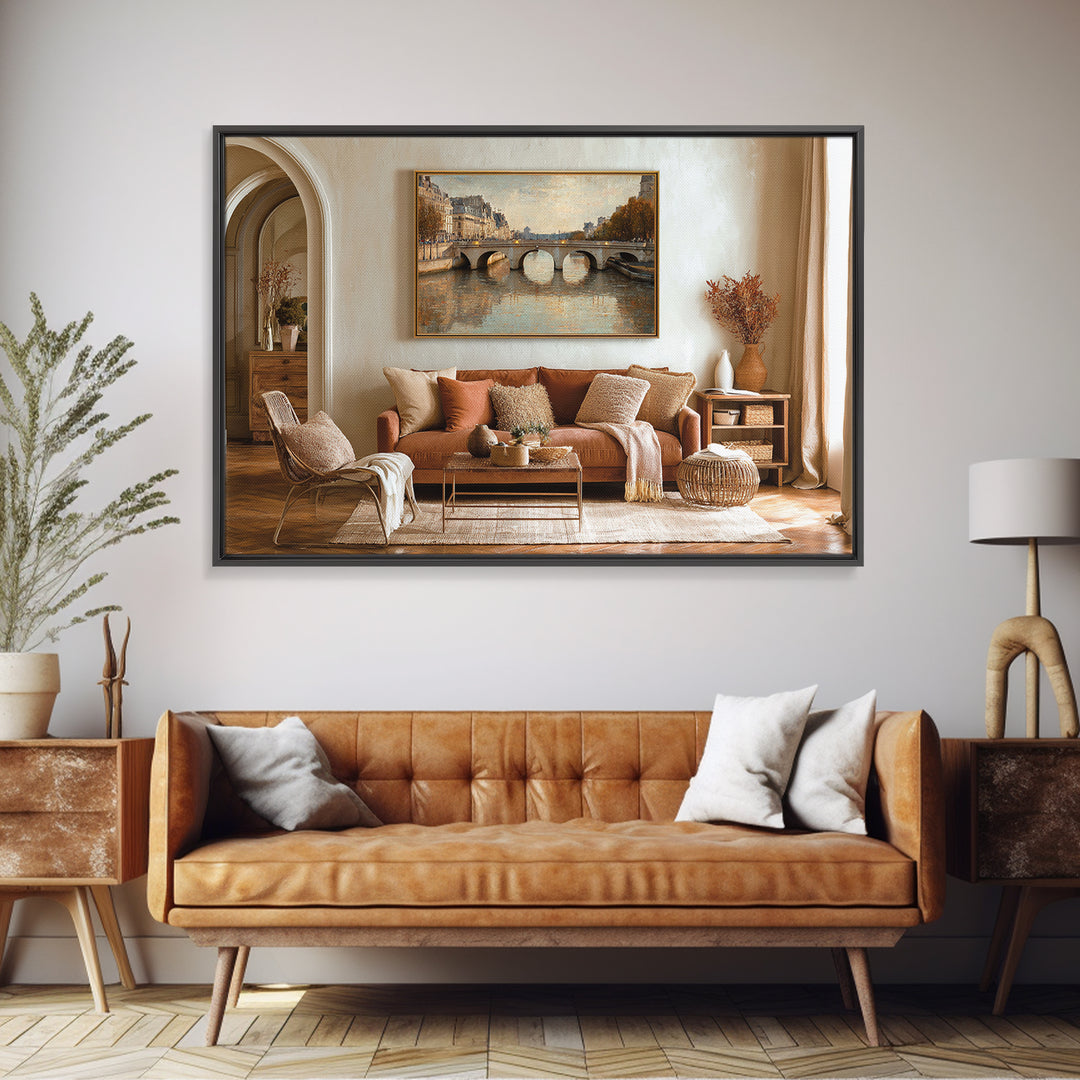 Paris Bridge Reflected Canvas Print, Impressionist Art, Farmhouse Decor, Living Room Decor, Impression, Landscape Wall Art, IMP-3x2-83