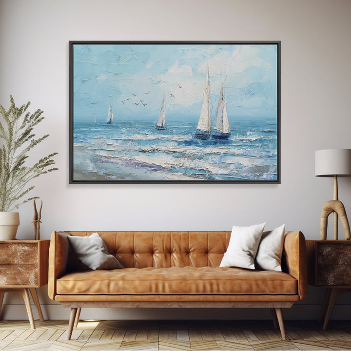 Sailboats on a Bright Sparkling Harbor Canvas Print, Impressionist Art, Statement Artwork, Living Room Decor, Impression, IMP-3x2-85