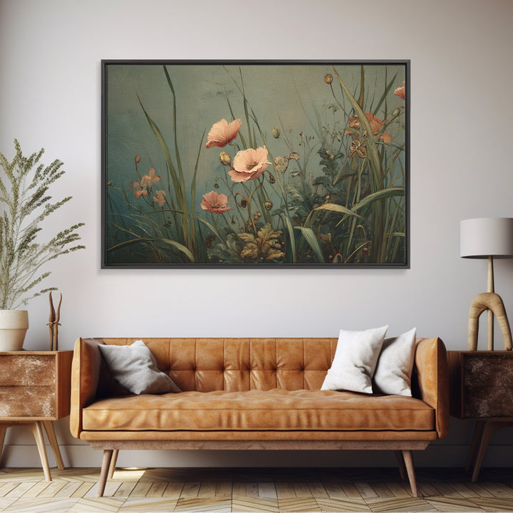 Poppies Blowing Through Green Grass Canvas Print, Impressionist Art, Painting, Living Room Decor, Fine Art, Impression, IMP-3x2-88