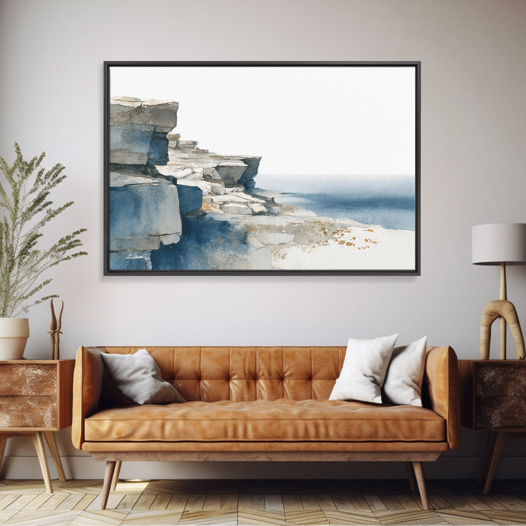Soft Seaside Cliffs Framed Canvas Print, Impressionist Art, Modern Art, Living Room Decor, Impression, Statement Artwork, IMP-3x2-9