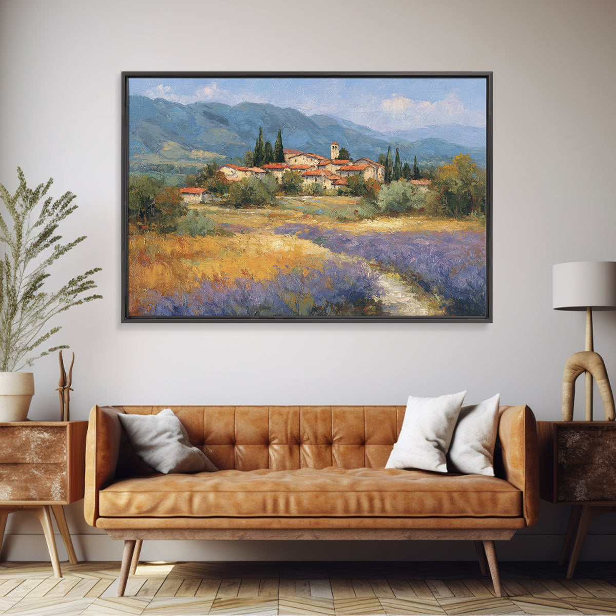 Sunset over Lavender Field Framed Canvas Print, Impressionist Art, Landscape Wall Art, Living Room Decor, Fine Art, Impression, IMP-3x2-90