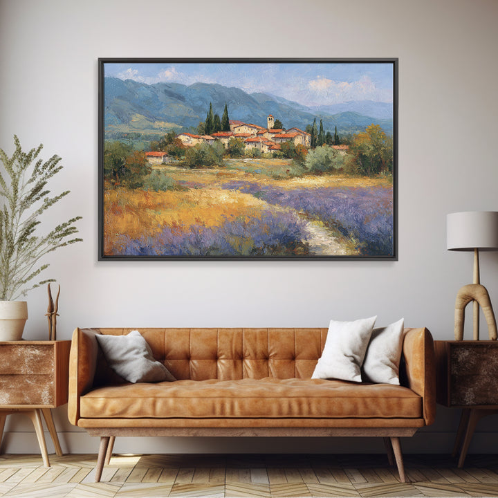 Sunset over Lavender Field Framed Canvas Print, Impressionist Art, Landscape Wall Art, Living Room Decor, Fine Art, Impression, IMP-3x2-90