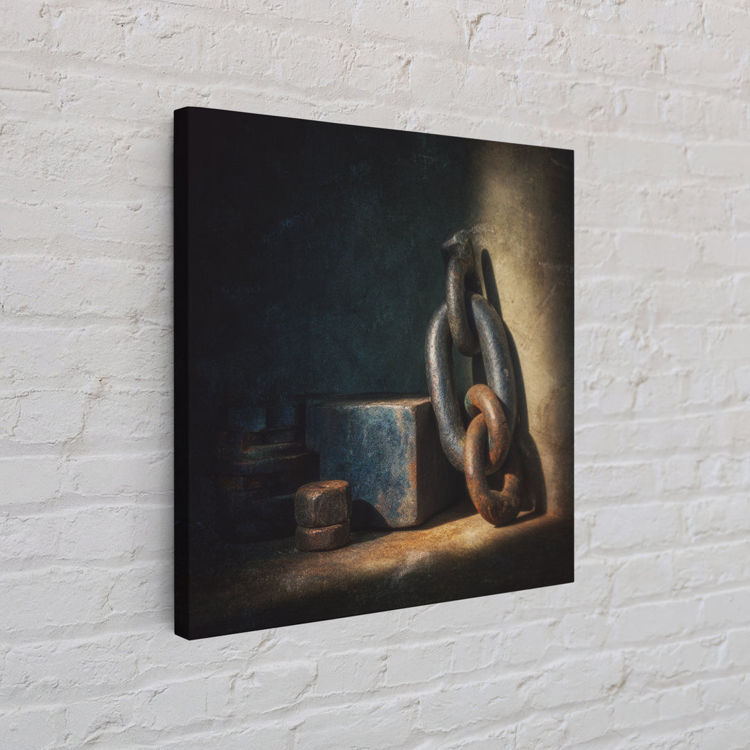 Chain and Hook Still Life Framed Canvas Print, Industrial Art, Printable Art, Living Room Decor, Watercolor Art, Foundry, IND-1x1-16