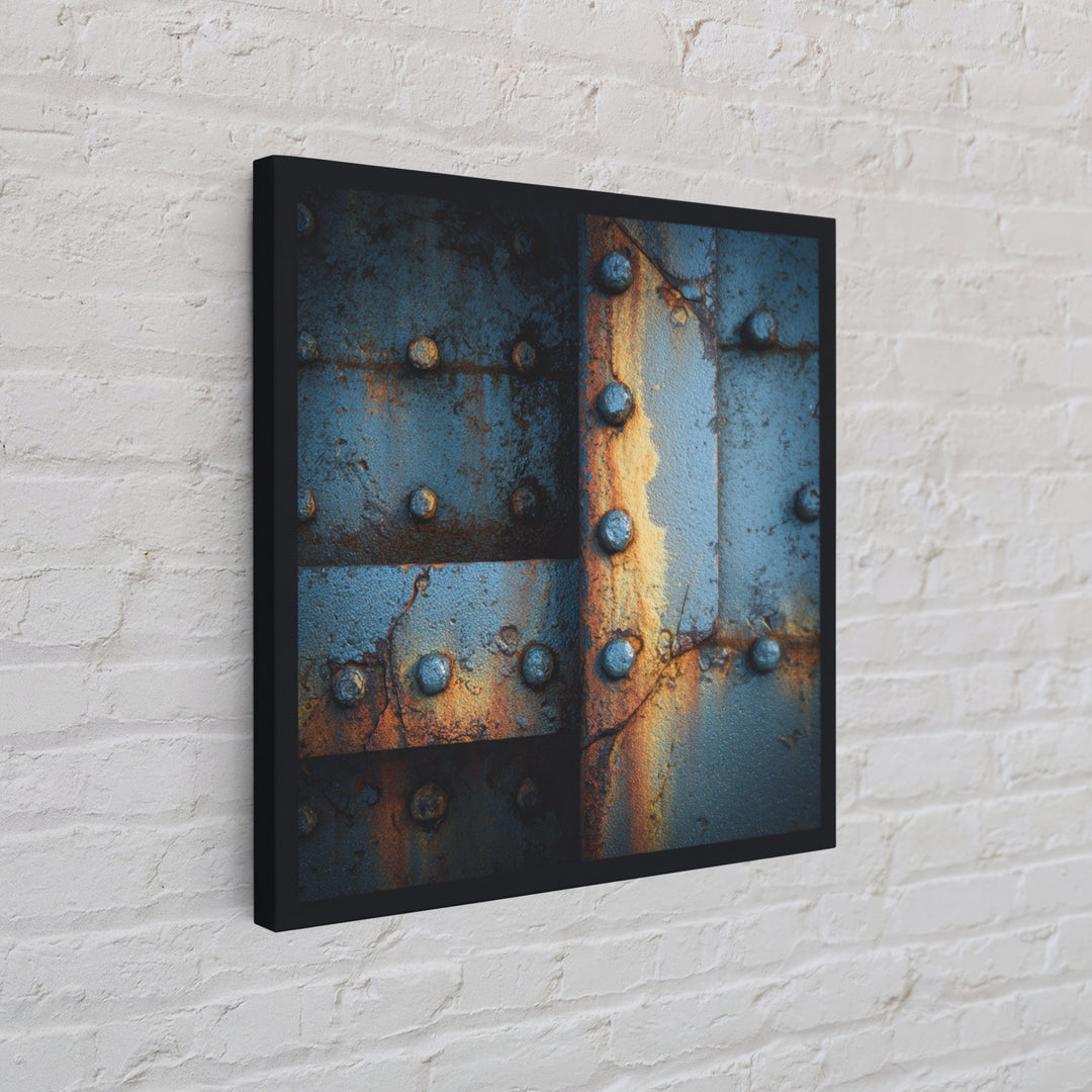 Riveted Metal Panel Texture Study Canvas Print, Industrial Art, Steampunk Decor, Living Room Decor, Oil Painting, Foundry, IND-1x1-22