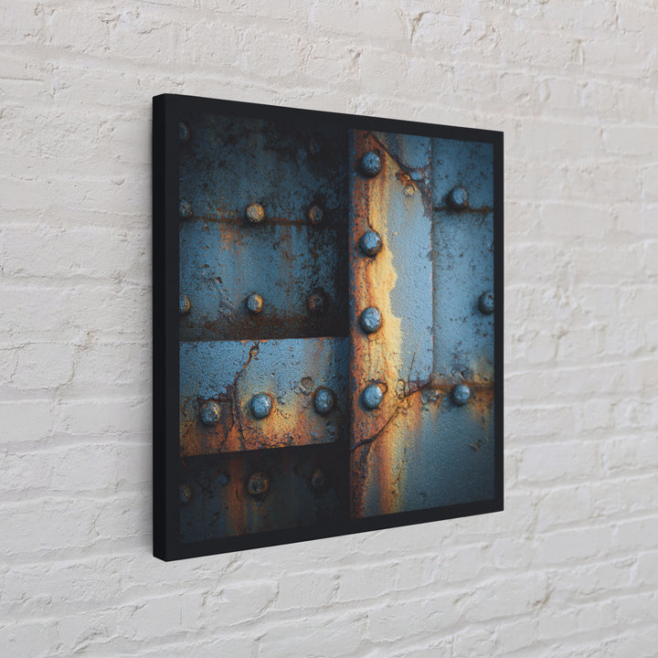 Riveted Metal Panel Texture Study Canvas Print, Industrial Art, Steampunk Decor, Living Room Decor, Oil Painting, Foundry, IND-1x1-22