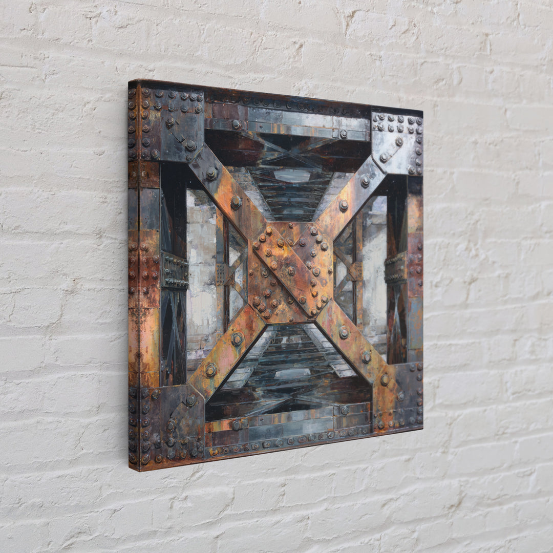 Steel Bridge Truss Framed Canvas Print, Industrial Art, Abstract Painting, Living Room Decor, Fine Art, Foundry, Neutral Decor, IND-1x1-27