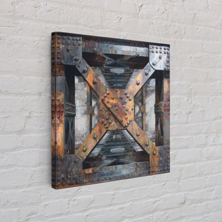 Steel Bridge Truss Framed Canvas Print, Industrial Art, Abstract Painting, Living Room Decor, Fine Art, Foundry, Neutral Decor, IND-1x1-27