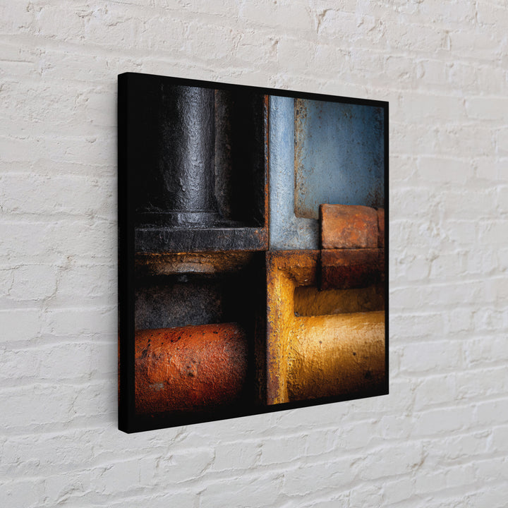 Metal Pipes and Valves as Graphic Composition Framed Canvas Print, Industrial Art, Gallery Decor, Living Room Decor, Foundry, IND-1x1-32