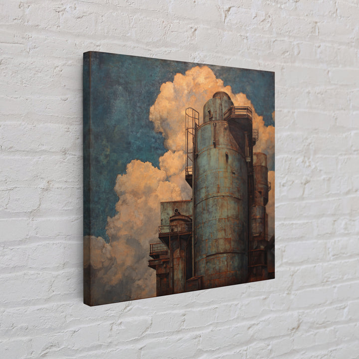 Factory Smokestacks with Moody Sky Canvas Print, Industrial Art, Dining Room Wall Art, Living Room Decor, Fine Art, Foundry, IND-1x1-35