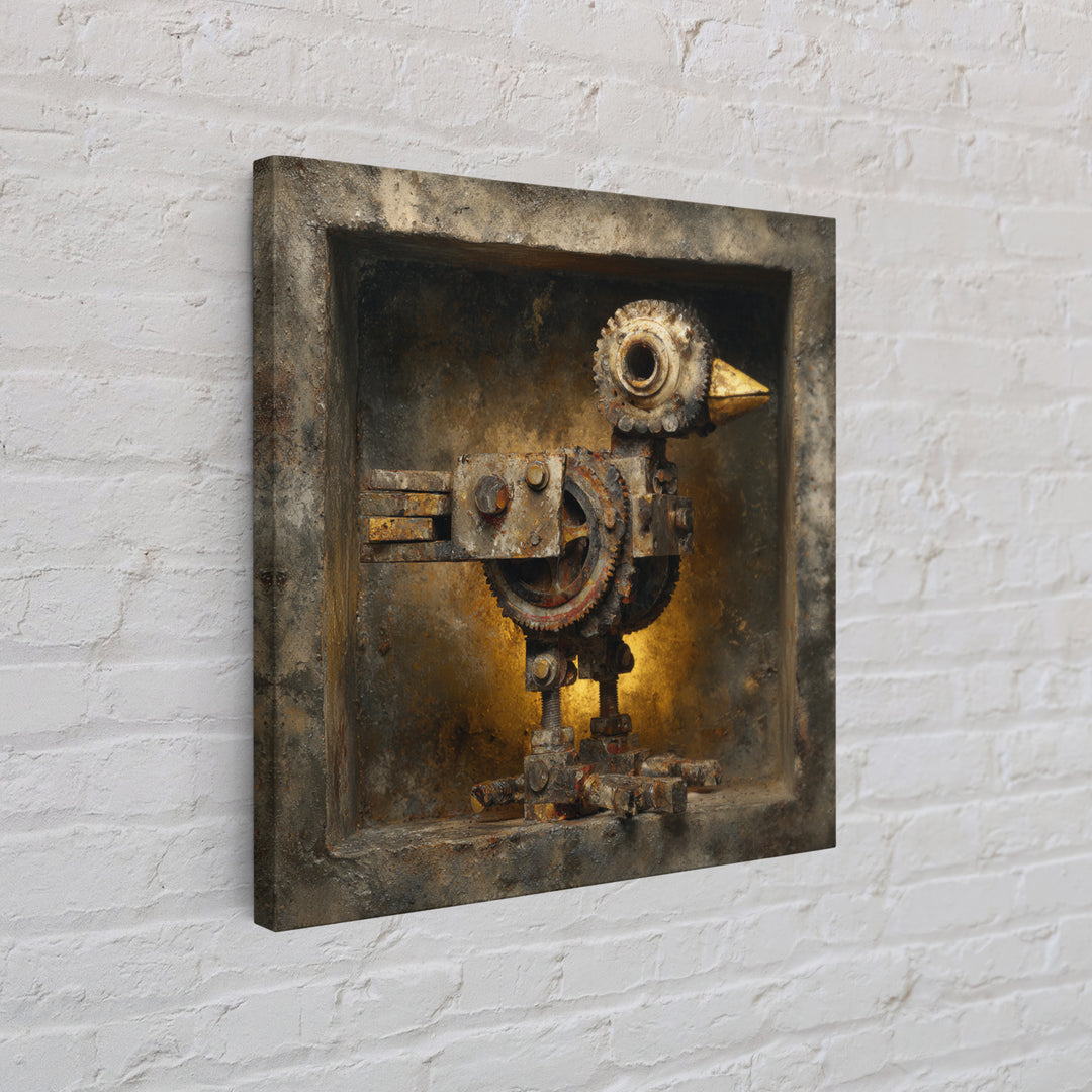 Mechanical Bird Made from Gears Framed Canvas Print, Industrial Art, Living Room Art, Living Room Decor, Oil Painting, Foundry, IND-1x1-43