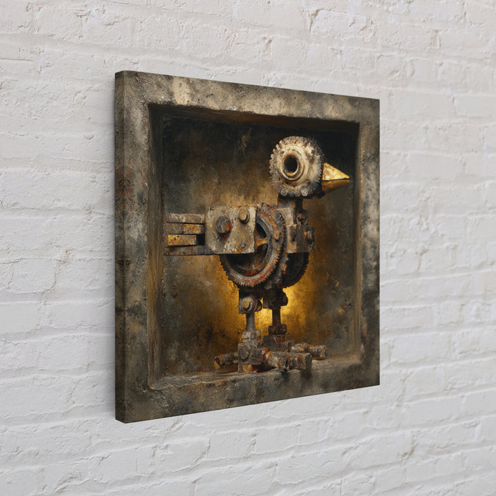 Mechanical Bird Made from Gears Framed Canvas Print, Industrial Art, Living Room Art, Living Room Decor, Oil Painting, Foundry, IND-1x1-43