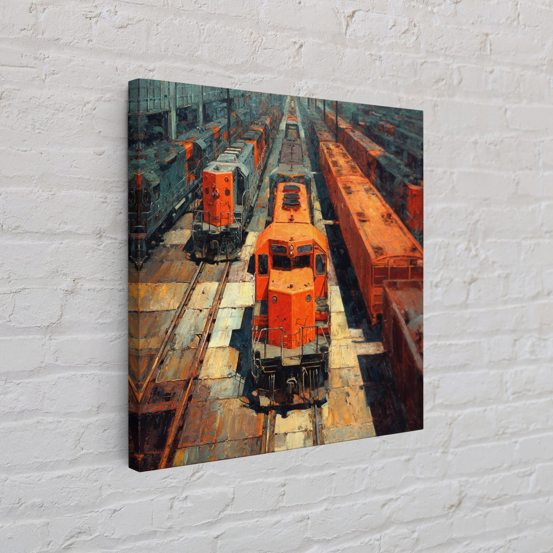 Urban Rail Yard Canvas Print, Industrial Art, Living Room Decor, Watercolor Art, Foundry, Abstract Art, Textured Wall Art, IND-1x1-45