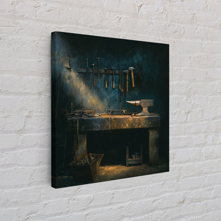 Blacksmith Tools on Dark Workbench Canvas Print, Industrial Art, Textured Painting, Living Room Decor, Oil Painting, Foundry, IND-1x1-82