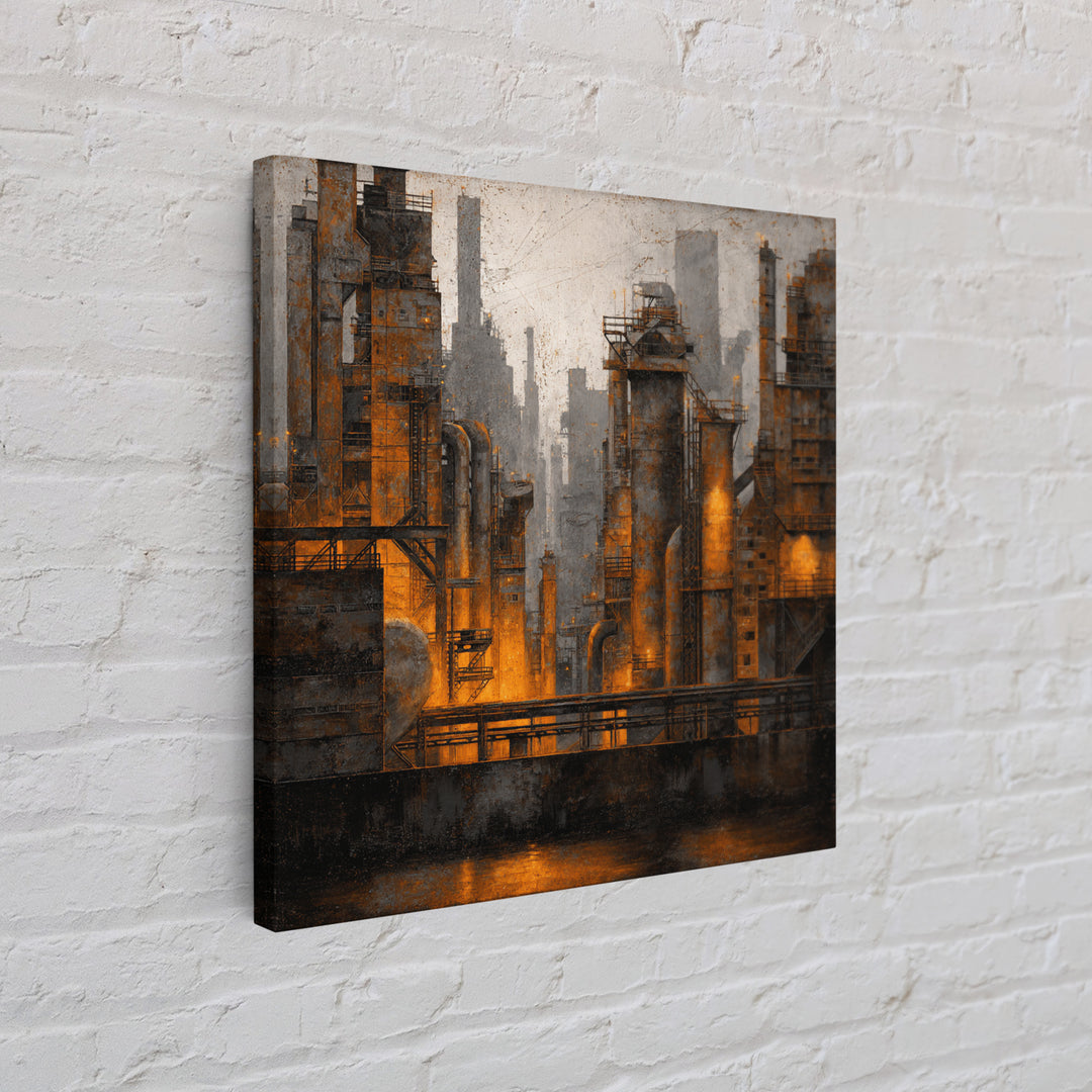 Industrial City Skyline Framed Canvas Print, Industrial Art, Bauhaus Poster, Living Room Decor, Fine Art, Foundry, IND-1x1-84