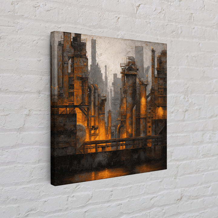 Industrial City Skyline Framed Canvas Print, Industrial Art, Bauhaus Poster, Living Room Decor, Fine Art, Foundry, IND-1x1-84