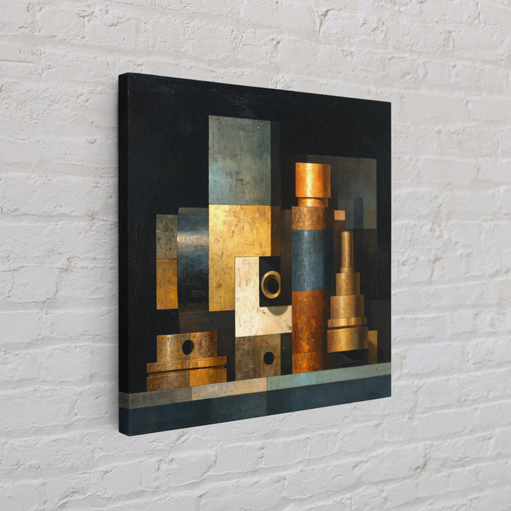 Brass Gauge and Machinery Still Life Canvas Print, Industrial Art, Decor, Living Room Decor, Foundry, Black and White Wall Art, IND-1x1-85