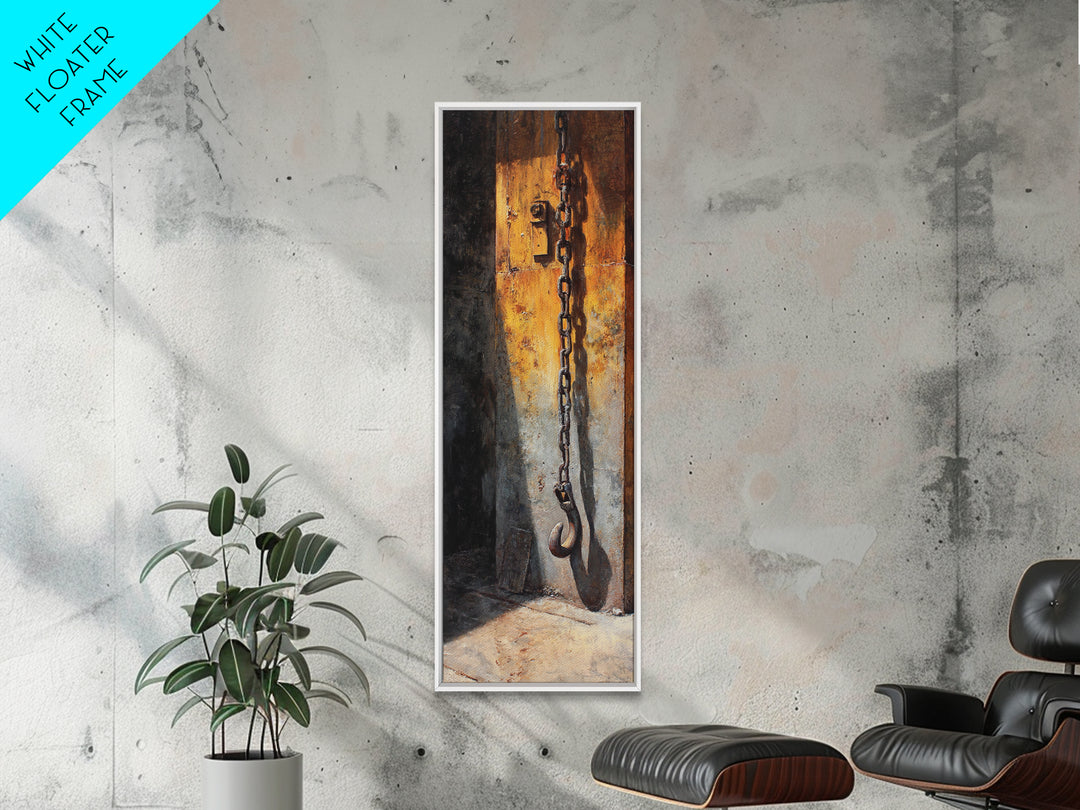 Chain and Hook Still Life Canvas Print, Industrial Art, Original Art, Living Room Decor, Fine Art, Foundry, Steampunk Decor, IND-1x3-28