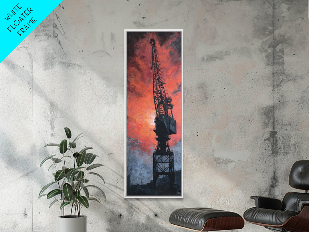 Warehouse Crane Silhouette Canvas Print, Industrial Art, Black and White Art, Living Room Decor, Foundry, Minimalist Decor, IND-1x3-43