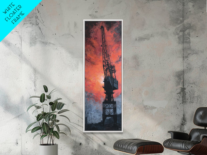 Warehouse Crane Silhouette Canvas Print, Industrial Art, Black and White Art, Living Room Decor, Foundry, Minimalist Decor, IND-1x3-43