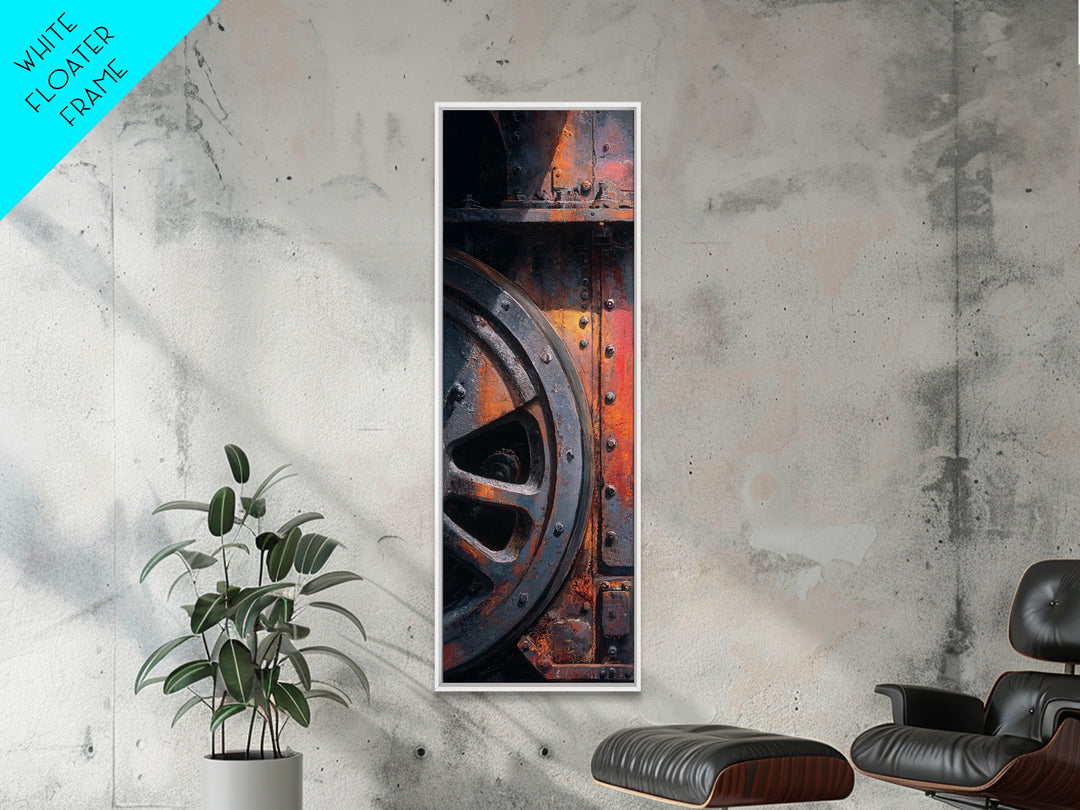 Steam Locomotive Wheel Closeup Canvas Print, Industrial Art, Digital Prints, Living Room Decor, Oil Painting, Foundry, IND-1x3-90