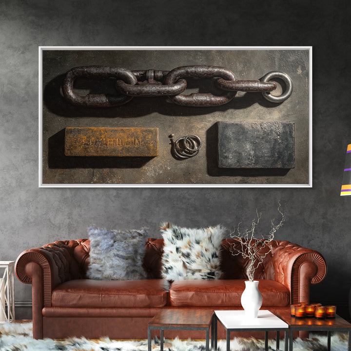 Chain and Hook Still Life Framed Canvas Print, Industrial Art, Room Decor, Living Room Decor, Fine Art, Foundry, Printables, IND-2x1-12