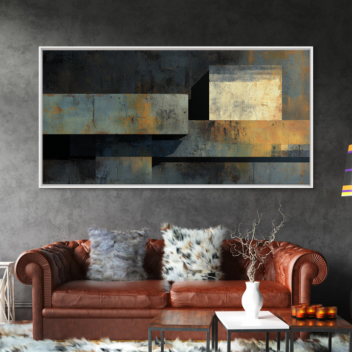 Concrete Wall Abstract Framed Canvas Print, Industrial Art, Printable Art, Living Room Decor, Abstract Art, Foundry, IND-2x1-29