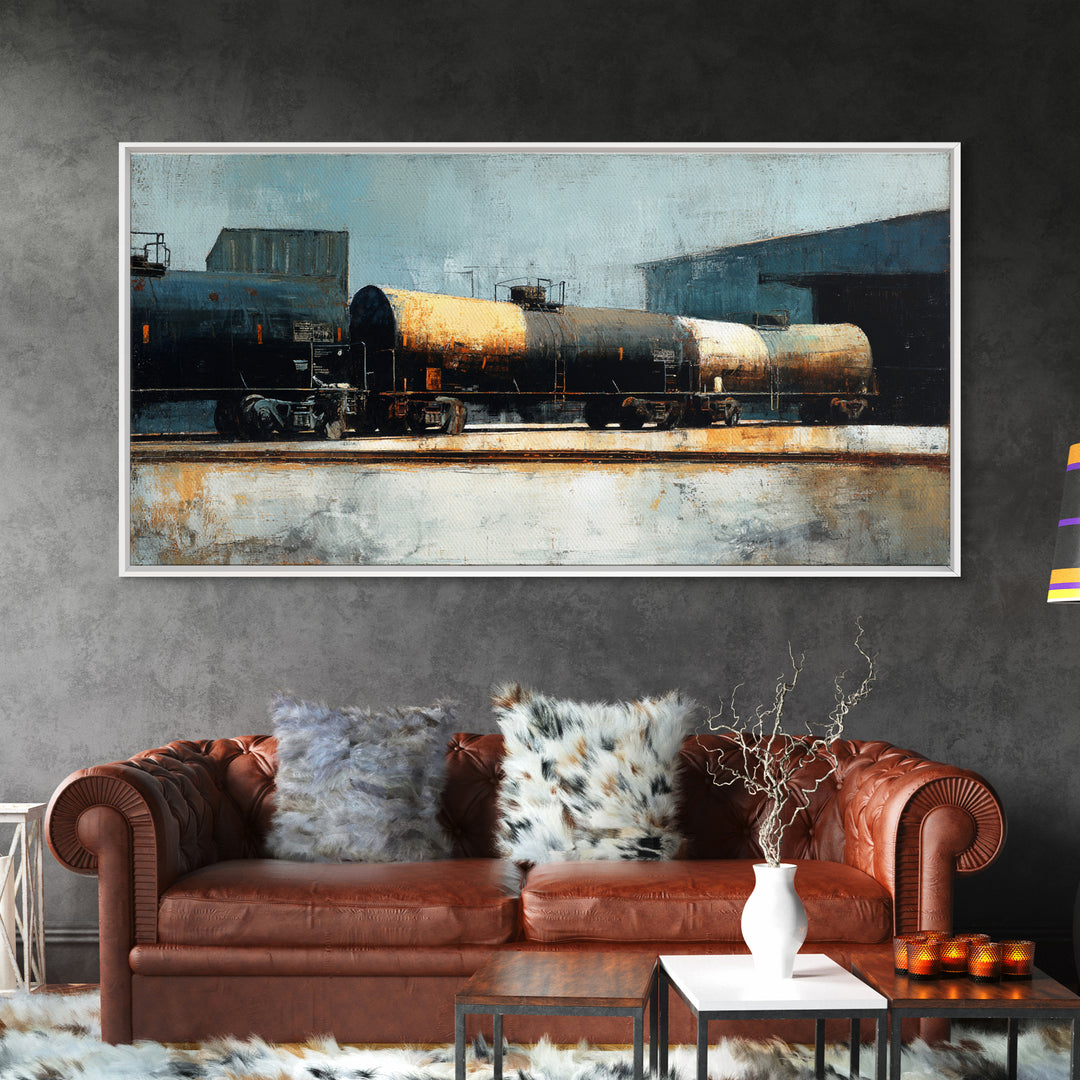 Urban Rail Yard Canvas Print, Industrial Art, Original Art, Living Room Decor, Foundry, Steampunk Decor, Bauhaus Poster, IND-2x1-41