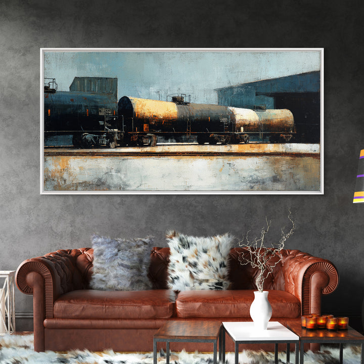 Urban Rail Yard Canvas Print, Industrial Art, Original Art, Living Room Decor, Foundry, Steampunk Decor, Bauhaus Poster, IND-2x1-41