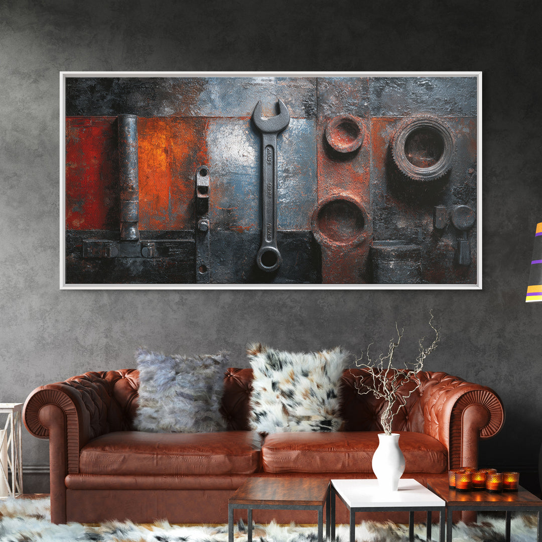 Riveted Metal Panel Texture Study Framed Canvas Print, Industrial Art, Wall Art, Living Room Decor, Fine Art, Foundry, IND-2x1-42