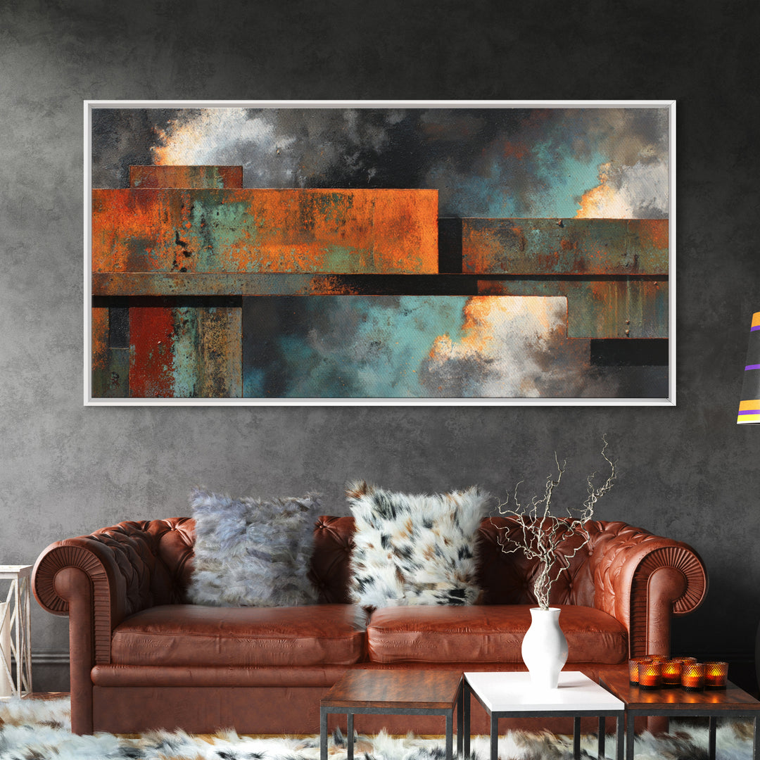 Steel Beams Crossing Like Abstract Lines Canvas Print, Industrial Art, Black and White Wall Art, Living Room Decor, Foundry, IND-2x1-61