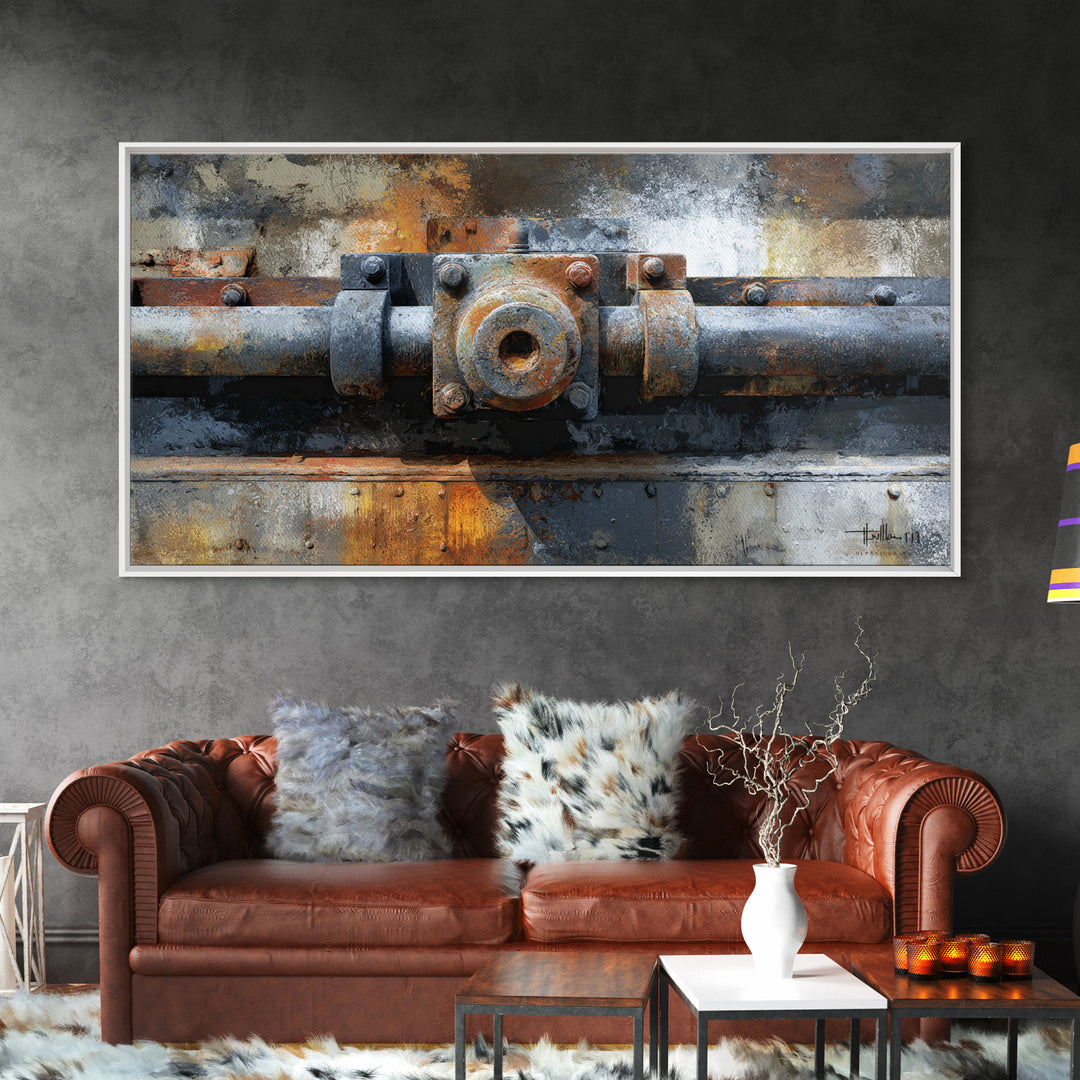 Urban Rail Yard Framed Canvas Print, Industrial Art, Metal Art, Living Room Decor, Abstract Art, Foundry, Gallery Decor, IND-2x1-65